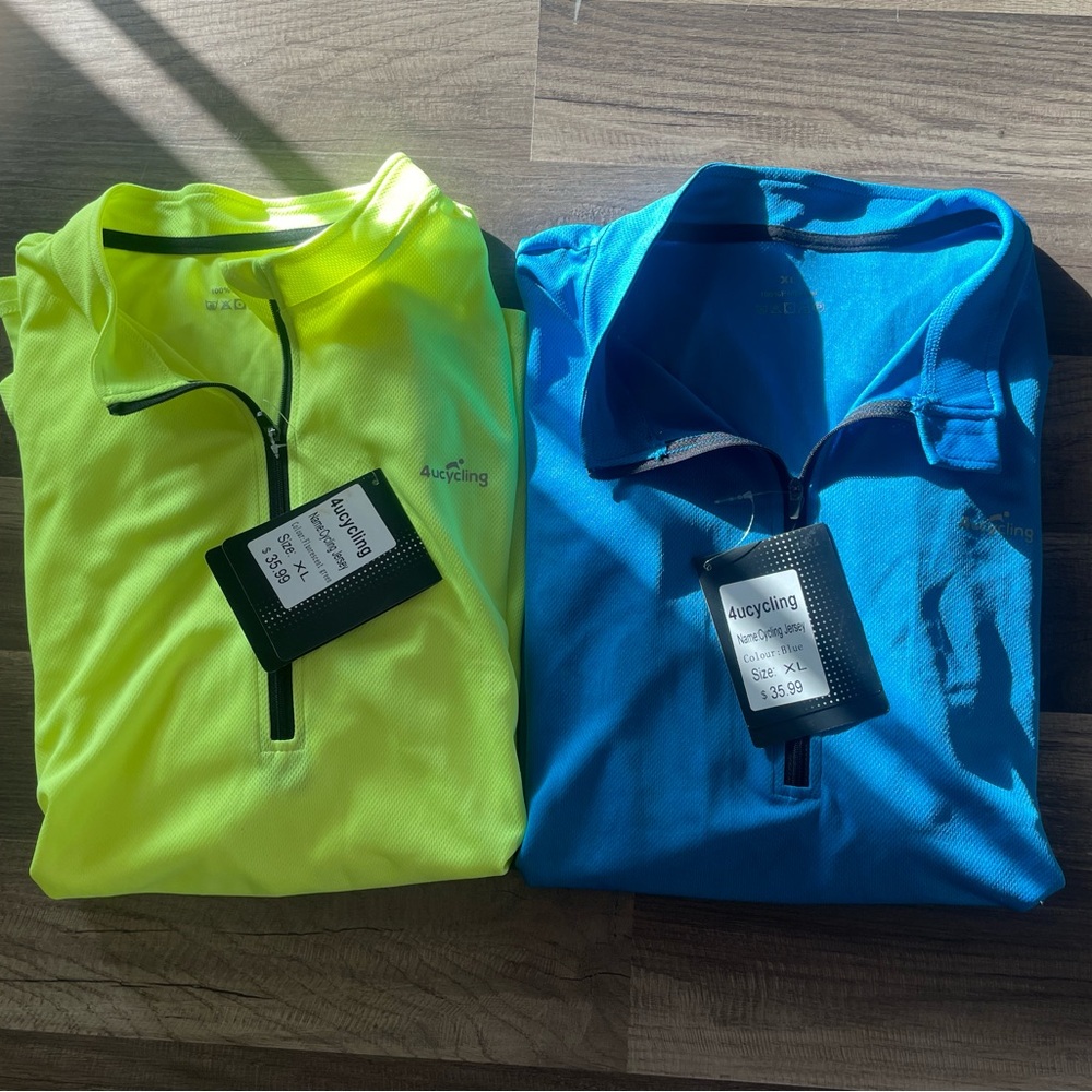 Cycling Yellow and Blue Zip-Up Shirts